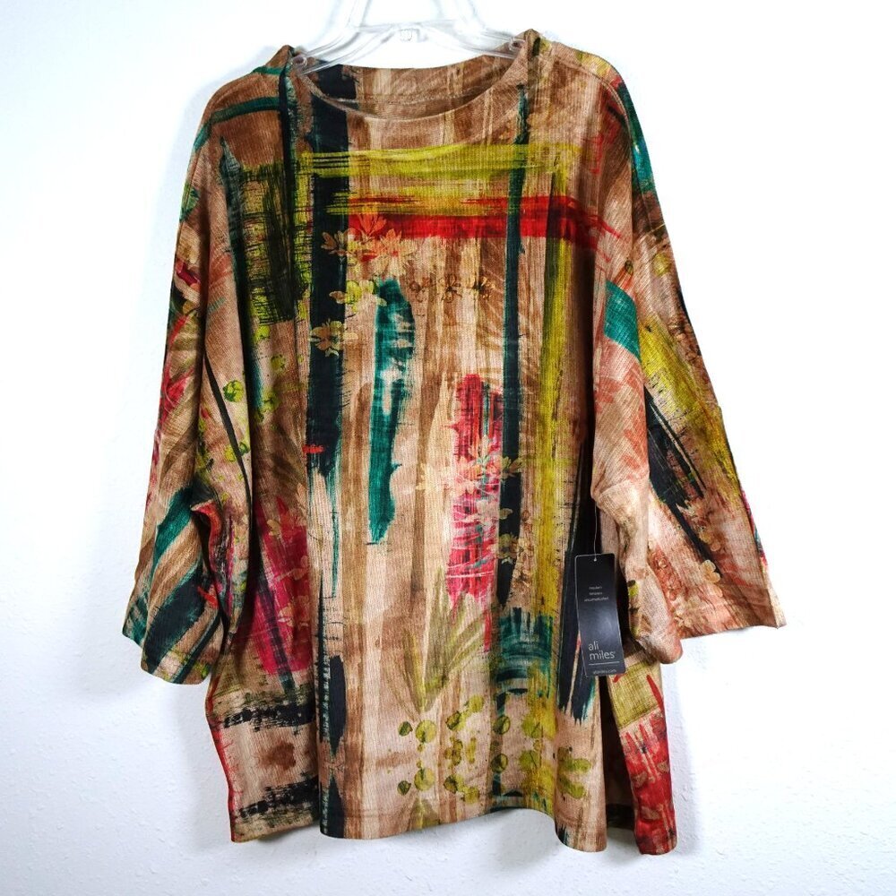 Ali Miles Chenille Knit Tunic Top Women's Plus Size 3X Multicolor Loose Fit